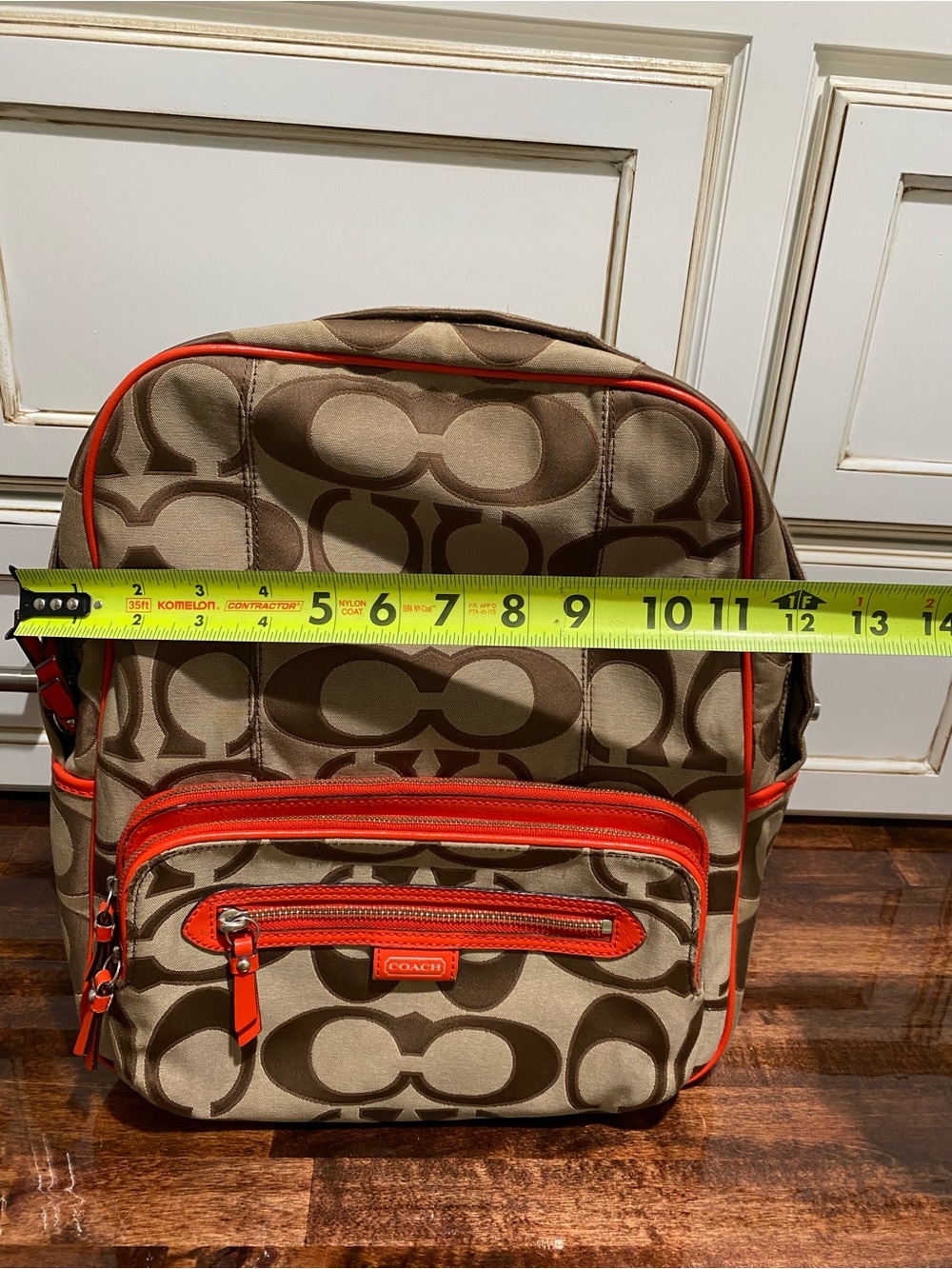 Coach Women Signature Canvas Backpack in Khaki with Orange Trim - Picture 16 of 16